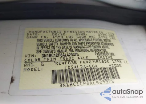 2010 Nissan Versa 1.8S z USA, uszkodzony, nr VIN 3N1BC1CP8AL429375